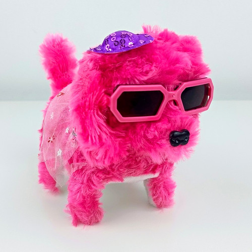 Pink walking barking dog toy - pink,